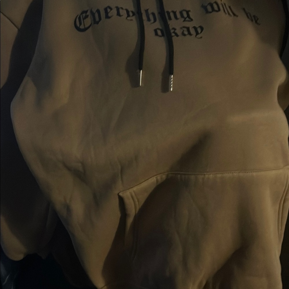 SHEIN Tan Hoodie with Black Text